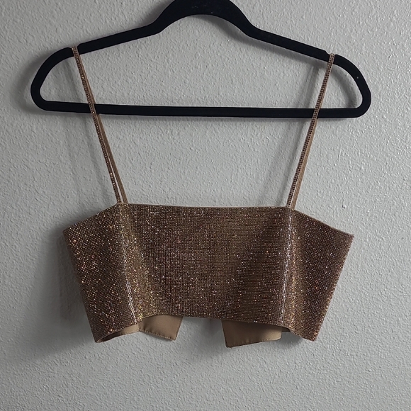 Zara Tops - Zara Sparkle Bronze Cropped Cami Top Size M/L Party , Evening , Disco
